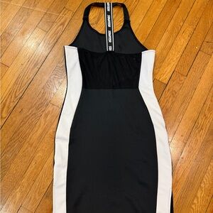 STARTER Black and White Racerback Midi Dress with Branded Strap
